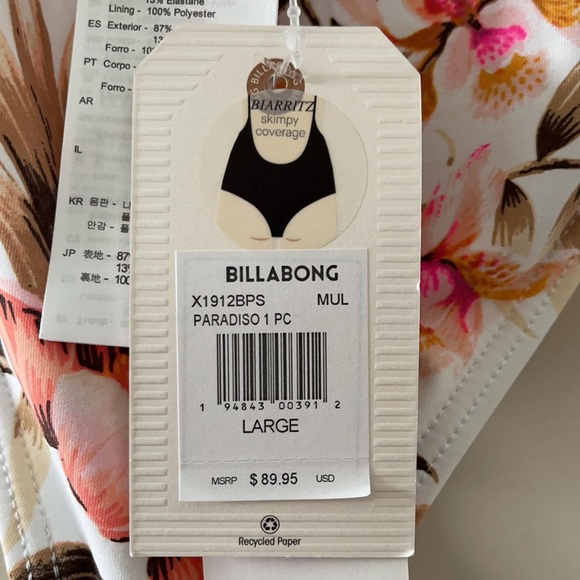 Billabong Low Back Tropical One Piece - NWT! Large - Picture 11 of 12